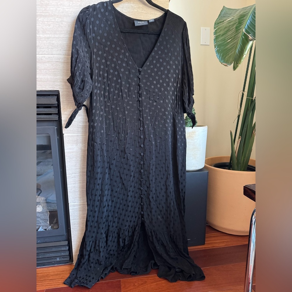 Maeve Black Midi Dress with Subtle Dot Texture